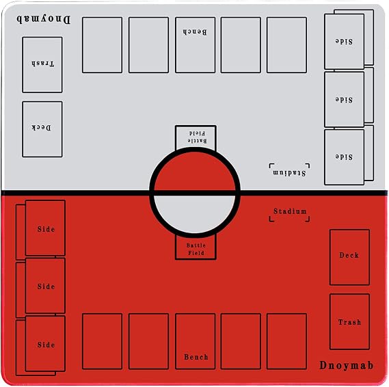 Full Size Playmat Card Game Rubber Playmat for 2 Players with Non-Slip Feature and Storage Bag, 60×60 cm 2mm Red/White