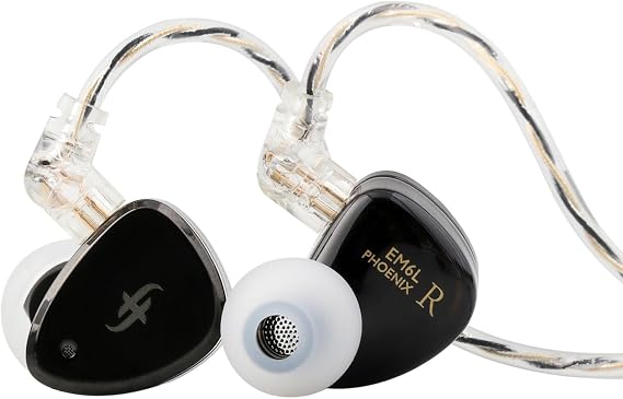 LINSOUL SIMGOT EM6L 1DD + 4BA Hybrid Driver In-Ear Monitor Gaming Ohrhörer HiFi IEM Kopfhörer mit 3D-gedrucktem Harzgehäuse abnehmbarem OFC versilbertem Kabel (Black SIMGOT EM6L)