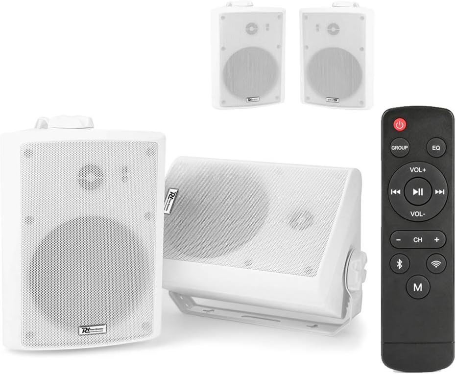 Power Dynamics Wireless WiFi Bluetooth Wall Speakers Kit - 4x PD WS40A 4 Inch Active Multi-Room Airplay DLNA Qplay Smart Audio System, IPX5 Indoor Outdoor, White