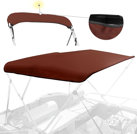 3 Bow Bimini Top Replacement Canvas for Boat with Light Hole and Storage Boot, Easy Install Zipper Sleeves, Heavy Duty Waterproof, 900D Marine Sun Shade Boat Canopy Without Frame, 6'L 54"-60"W Claret