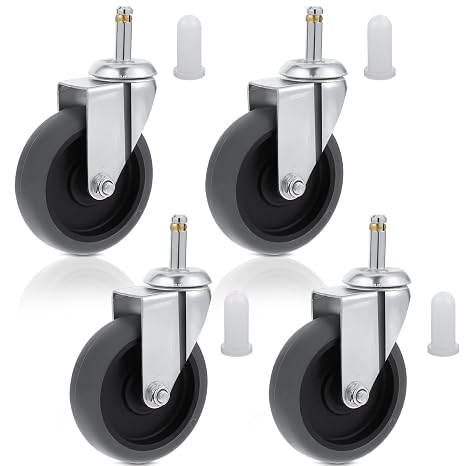 4 Inches Stem Caster Wheels, 7/16-Inch Stem Diameter Swivel Casters Set of 4 Heavy Duty TPR Replacement Wheels for Utility Cart Rubbermaid Mop Bucket Shop Vac Weber Grills