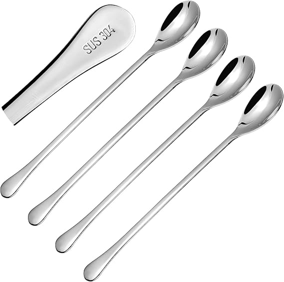 Ice Tea Spoon,304 Stainless Steel Long Coffee Spoons for Coffee Bar,8-Inch Long Handle Mixing Spoon,Bar Spoon Cocktail Mixing Stirrers for Drink 4,