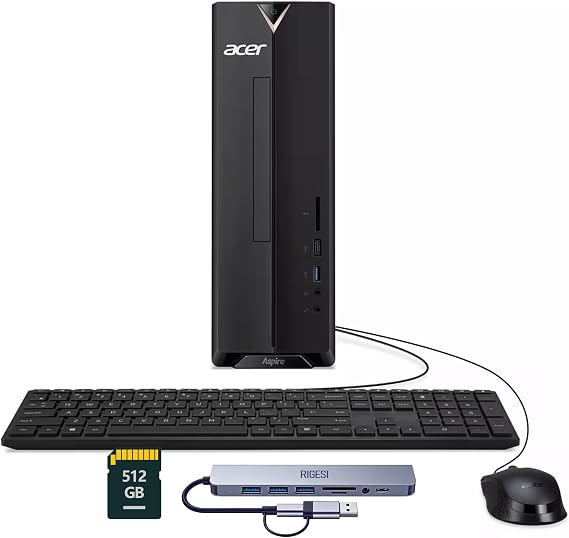 acer Aspire Desktop Computer Intel Celeron N4505, Office 365 for The Web,32GB 1.5TB Storage (1TB SSD+512GB SD),Fast & Reliable Home Office PC Bundle with Docking Station, Wi-Fi, Windows 11, Black
