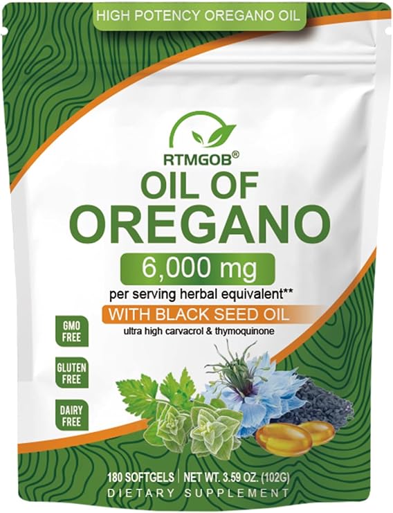 Oil of Oregano Softgels with Black Seed Oil Supplements,2 in 1 Oregano Supplement for Immune Health |Retains High Concentrated Carvacrol & Thymoquinone,Non-GMO-180 Softgels