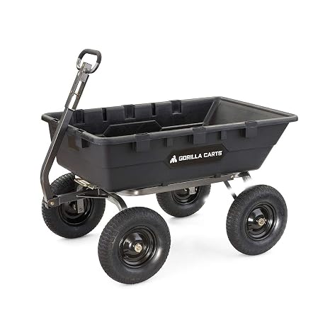 Gorilla Carts Poly Dump Cart, 1500 lb. Capacity, 10 Cu Ft, Black