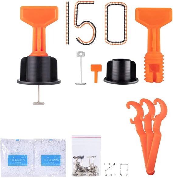 GenericBrands Tile Leveling System 1/16inch Kit Reusable,150pcs Tile Leveler Spacer with 1000pcs 1/12inch Tile Spacers,3pcs Wrench and 20pcs 1/16inch Replaceable Spare Steel Pin(150)