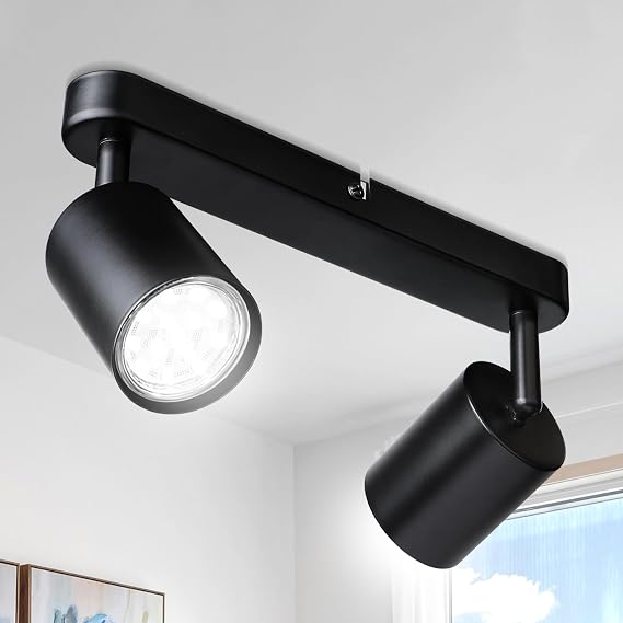 2 Way Spotlight Ceiling Lights, Modern Kitchen Ceiling Light Fittings Black, Industrial Ceiling Spots Wall Lights, Adjustable GU10 Spotlights for Bedroom Living Room Hallway,Bulbs Not Included