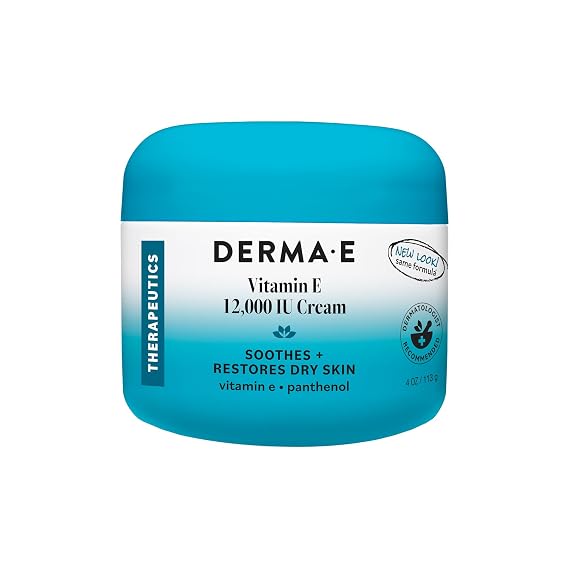 Derma E Vitamin E 12,000 IU Cream Moisturizer for Face and Body Multi-purpose Face Cream, Hand Cream and Body Lotion Soothes and Protects, 4 oz
