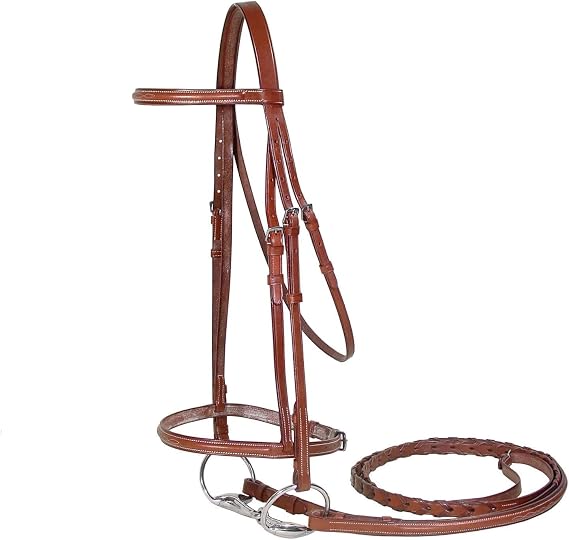 Everyday Raised Fancy Stitched Leather English Schooling Bridle with Laced Reins St. Steel Hardware .