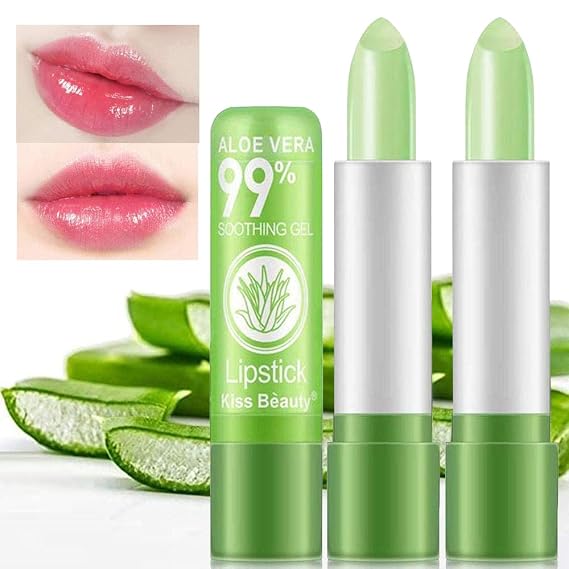 firstfly 2 Pack Aloe Vera Lipstick, Nutritious Color Change Lip Balm Tinted | Magic Temperature Color Change Lip Gloss, Long Lasting Lips Moisturizer Lipstick