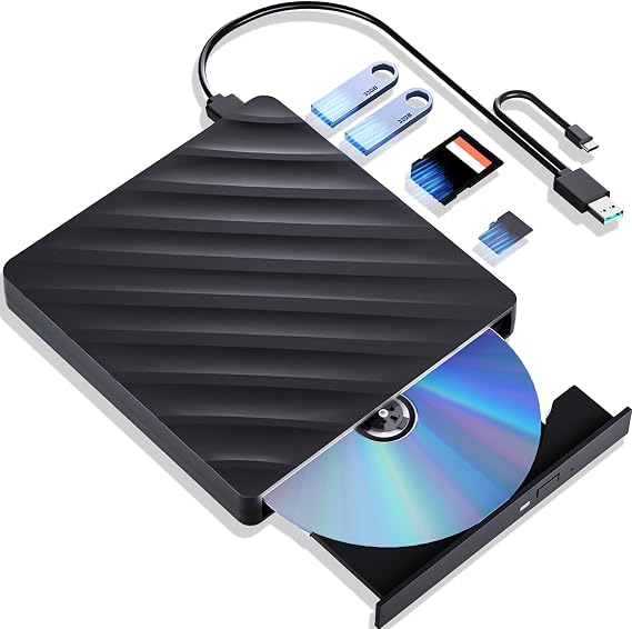 Wbacon 5 in 1 External Blu Ray Drive, Portable Blu Ray Player with USB 3.0 Type-C, CD DVD Burner Blu Ray with SD/TF Port, 3D Blu Ray Drive Compatible with Windows Laptop Desktop (Original Version)