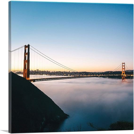 ARTCANVAS San Francisco Golden Gate Bridge in the Sky Canvas Art Print Stretched Framed Painting Picture Poster Giclee Wall Decor - 36" x 36" (0.75" Deep)
