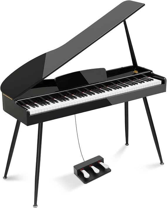 Ktaxon 88 Key Weighted Action Grand Piano, Foldable Digital Piano Keyboard | Fully Weighted Keys, Foldable Piano Lid,Headphones, Dust Cover, Music Clip, Cloth, Sticker,Full Equipment for Beginner(Black)