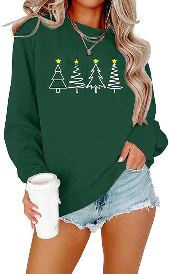 Christmas Sweatshirts for Women Christmas Tree Long Sleeve Xmas Tops