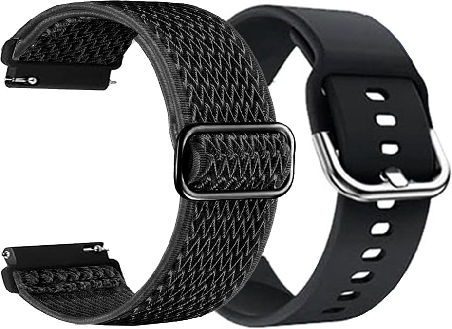 VeryFit IDW13 IDW16 IDW19 IDW20 IDW25 IDW26 IDW28 Smart Watch Bands, 2 Pack Soft Silicone + Stretch Nylon Adjustable Straps Quick Release Replacement Wristbands (2-PACK)