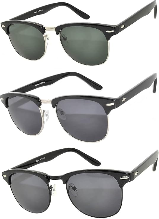 OWL 3 Pack Semi-Rimless Metal Plastic Sunglasses Womens Mens UV400 Protection Smoke, Tint, Mirror Lens Retro Sunglasses