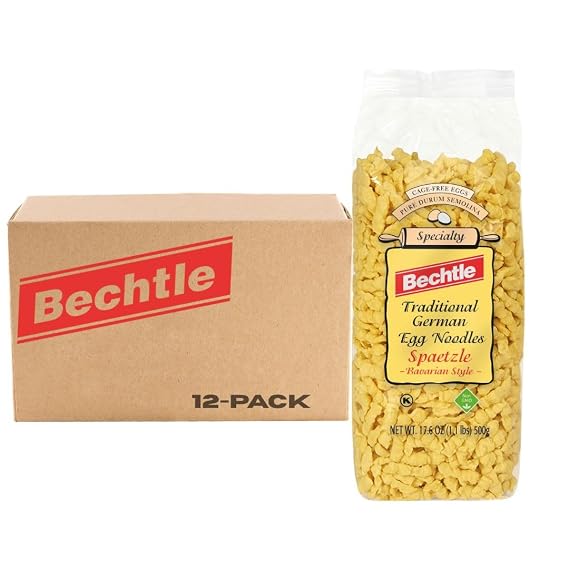Bechtle Spaetzle Bavarian Style Egg Noodles - Traditional German Pasta, Authentic Imported from Germany, Cage-Free Eggs & Durum Wheat Semolina, Non-GMO, Kosher (17.6oz, Pack of 12)