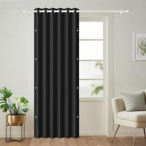 Full Blackout Memory Trained Pleated Curtains with Magnetic Closure, 72 Inch Long Pinch Pleated Curtain Indoor Outdoor, 1 Panel, W45 x L72, Black