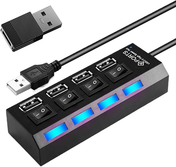 USB Hub Portable Multi-Port Data Adapter | Portable USB Hub with Independent Button for Remote Work Game Setup Studio Travel Classroom Co-Working Space Photography