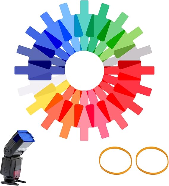 20 Pcs Gel Light Filter Sheet Color Gel Filter Kit, Color Film Plastic Sheets Flash Gel Kit, Correction Daylight Filter Conversion for Photo Studio Strobe Flash LED Video Light, 20 Colours
