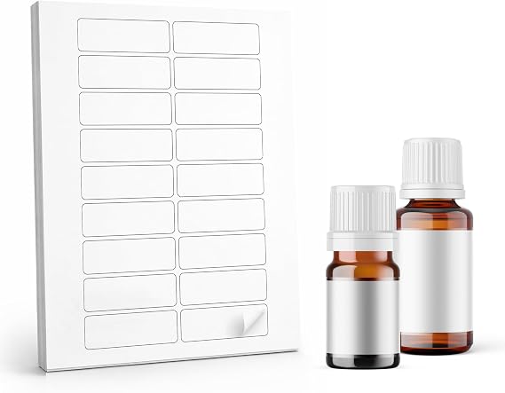 Dashleigh Essential Oil Labels, 90 Blank Waterproof Vinyl for 5ml | 3x1 in oil proof labels for roller bottles and vials. Inkjet compatible. Free Canva templates. Aromatherapy, small business.