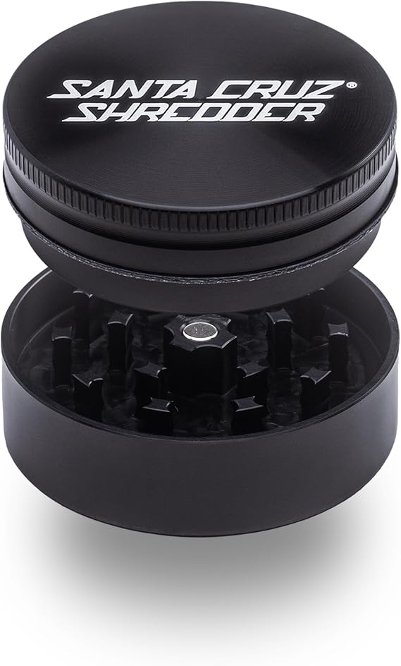 Santa Cruz Shredder Metal Herb Grinder Knurled Top for Stronger Grip 2-Piece 2.2" (Black)