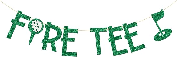 Fore Tee Banner, Green Glitter, Golf Themed 40th Birthday Bunting Banner, Forty Birthday Party Decoration Supplies