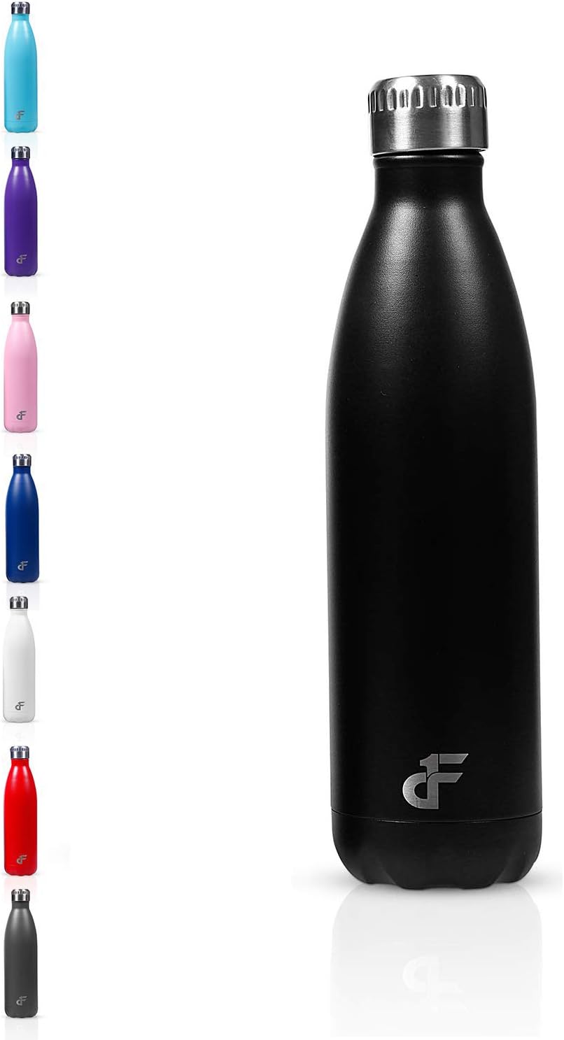 Day 1 Fitness 25 oz. Double Wall 188 SS Narrow Screw Cap Water Bottle Black
