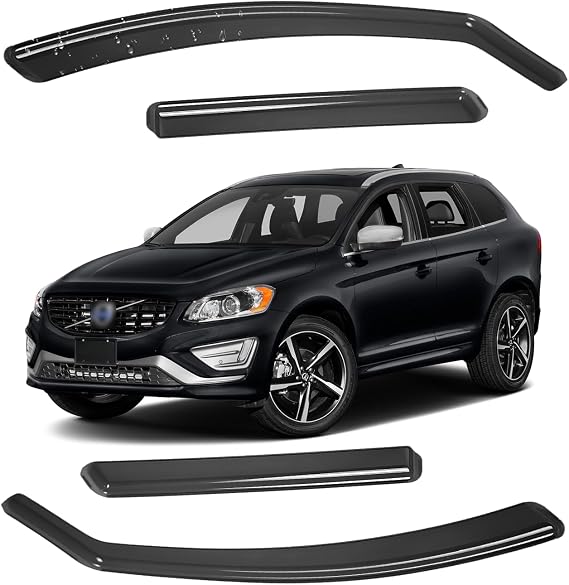 In-Channel Wind Deflector for Volvo XC60 MK1 5 Door SUV 2008-2017 Window Visors Sun Rain Guard Vent Weather Shields, Smoke, 4Pcs