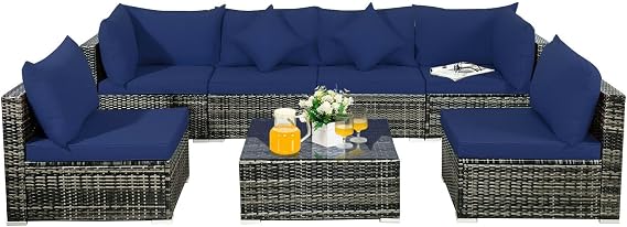 OUDINI 7-Piece Outdoor Rattan Conversation Set, Patio Rattan Furniture Set, Outdoor Patio Furniture, Patio Furniture Set Patio Couch Outdoor Chairs Storage Table, for Backyard, Deck, Poolside
