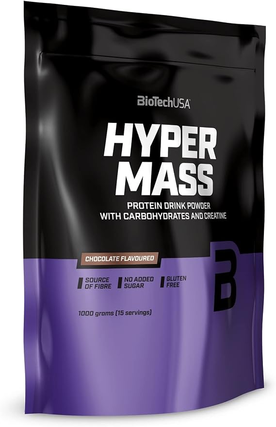 BioTechUSA Hyper Mass - Mass Gainer with Carbs & Protein Blend | Micronised Creatine | Gluten-Free, 1 kg, Chocolate
