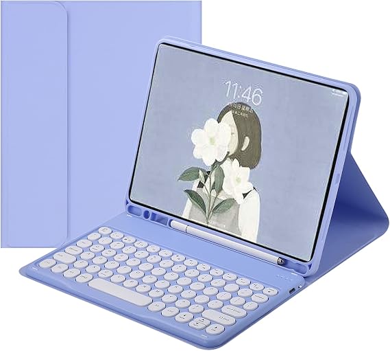 Keyboard Case for iPad mini 7 A17 Pro, iPad mini 7th/6th Generation Case with Cute Round Key Detachable BT Color Keyboard Cover,Purple