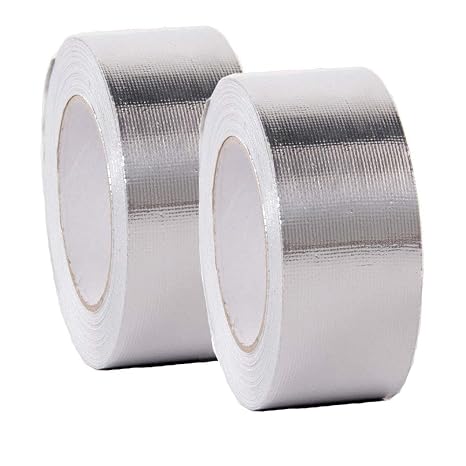 2 Rolls 2" Self-Adhesive Silver Heat Reflective Tape, Fiber-Glass Aluminum Foil Tape, Heat Jacketing Insulation Resistant High Temperature HVAC Tape, Metal Repair, Patching Hot Cold Air (2)