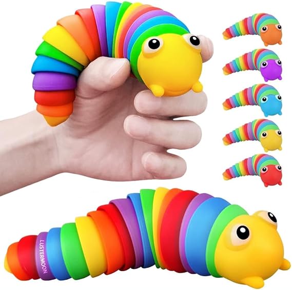 2 Pieces Articulated Fidget Toy, Rainbow Caterpillar Toy Ocean Shark Decompression Toys, Stim Toy Decompression Fun Autism ADHD Fidgeting Children's Toys Adults (Rainbow Caterpillars)