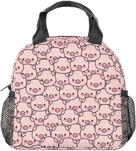 Kadınlar için Domuz Öğle Yemeği Çantası, Küçük Öğle Yemeği Çantaları Yalıtılmış, Çocuklar için Kawaii Yeniden Kullanılabilir Beslenme Çantası, Çalışma Okulu için Pembe Dondurulabilir Öğle