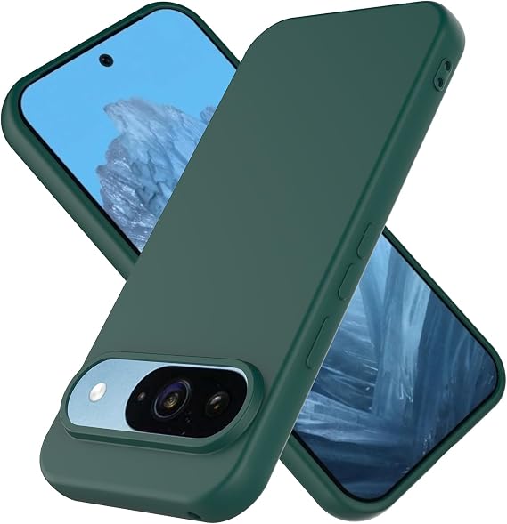 Silicone Case for Google Pixel 9/Google Pixel 9 Pro, Durable and Stylish Drop Tested Soft Silicone Gel Rubber Slim Fit Shockproof Protection Phone Cover for Google Pixel 9/9 Pro (Dark Green)