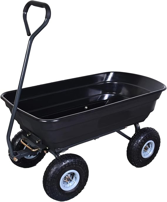 AAIN 600 lb Heavy-Duty Garden Cart, 10" Tires, Poly Utility Wagon | 180 Rotating Handle| Quick-Release Dump System| 4 Cu. Ft. Poly Bed| Yard| Beach & Home Use, Black