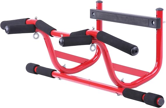GoFit Elevated Chin Up Station, No Screw Strength Training Pull Up Bar for Doorway, Multi-Use Home Gym Equipment, Red / Black, 8.6 pounds, GF-ECS