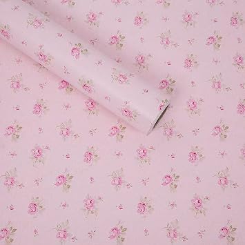Pink Floral Drawer Shelf Liner Self Adhesive Decorative Rose Contact Paper for Shelves Drawer Cabinets Furniture Wall Decoration 17.7x78.7 Inches