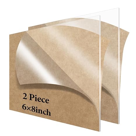 Acrylic Sheet 6 x 8 Lesnlok 2 Pieces Clear Plexiglass Sheets 1/8 inch Thick 3mm, for Sign,Craft, Photo Frame, DIY Display Projects...