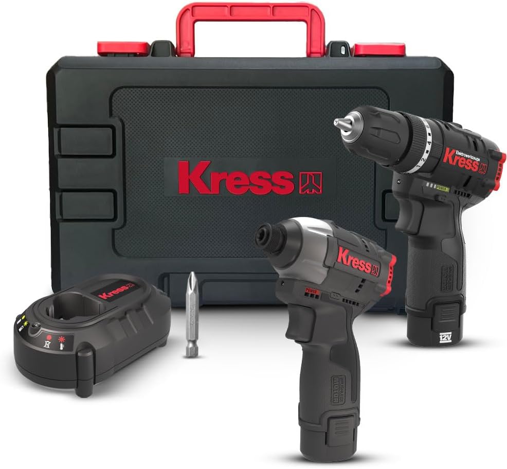 Kress KUG02 12Volt2.0Ah. Li-ion Double Cordless Coal-Free Professional Rechargeable Hammer Drill  Coal-Free Impact Screwdriver Combo Set