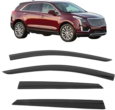 IKON MOTORSPORTS Tape on Low Profile Window Visors, Compatible with 2017-2025 Cadillac XT5, Acrylic SmokeTinted Rain Guards, Side Window Wind Deflectors 4PCS