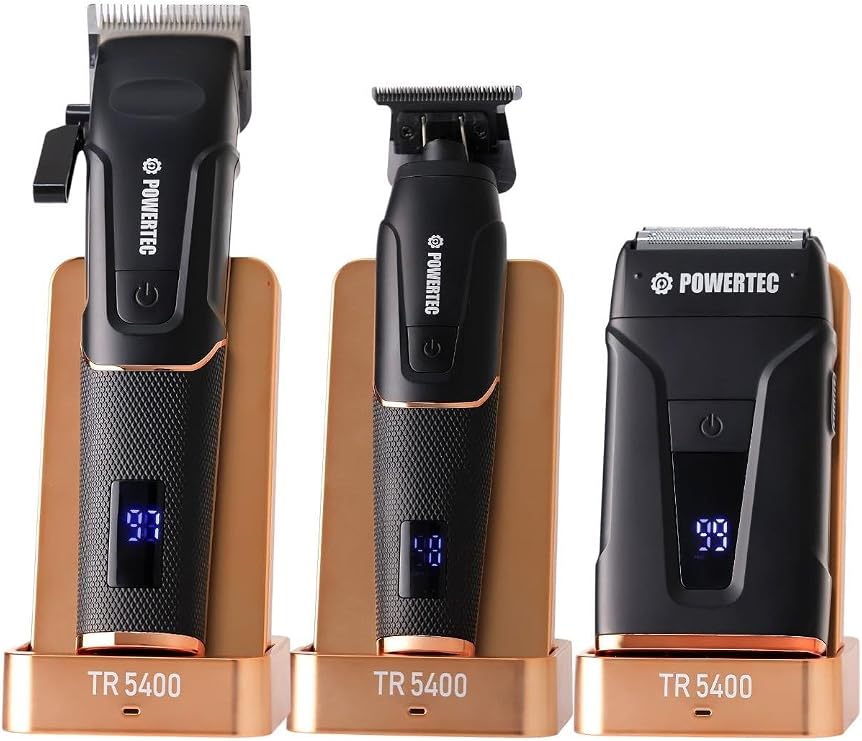 Powertec TR-5400 Saç & Sakal & Günlük Tıraş & Ense Çizim Profesyonel Berber Tıraş Makinesi 3'lü set