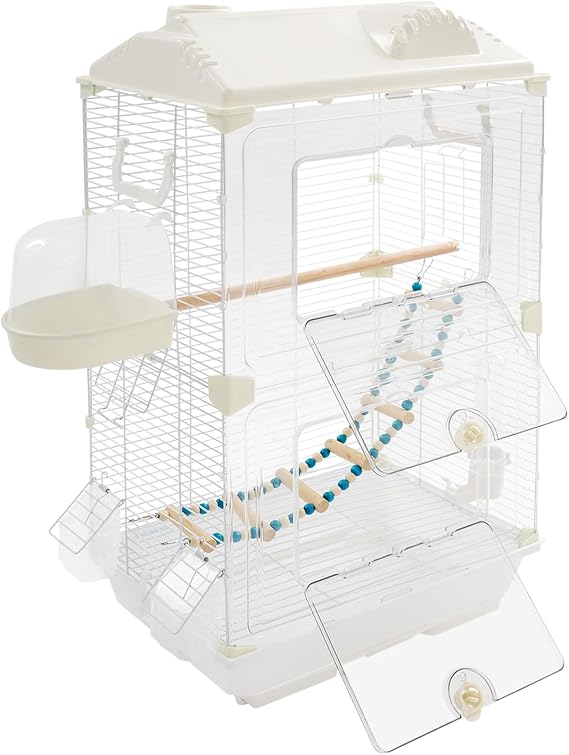 Two-Tier Bird Cage Medium Small Bird Cage Flight Cage with Stand Food Containers 30h Bird Cages with Pull Out Tray and Feeder Detachable Pet Flight Birdcage for Parrot Lovebirds (C)