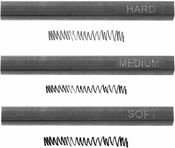 MECCANIXITY Compressed Charcoal Sticks, Soft/Medium/Hard Grade Square Vine Charcoal Sticks Set Art Supplies for Painting Drawing Sketching Shading Artists Beginners(Pack of 3)