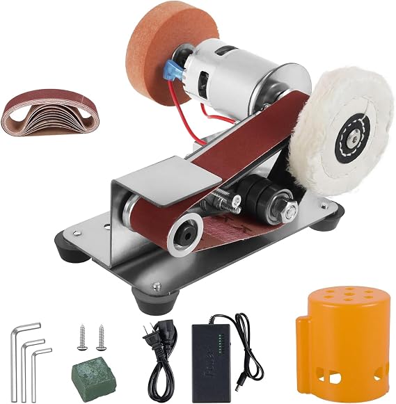Mini Belt Sander Electric Bench Grinder Sanding Machine 7 Adjustable Speed Grinder Polisher 15 Degree Knife Knife Sharpener for DIY Woodworking,Metal Working,Knife Making,jewelry Making