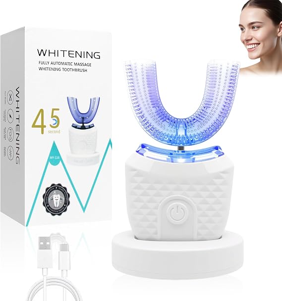 U-Shaped Toothbrush, Fully Automatic U-Shaped Sonic Toothbrush, 360° Deep Cleaning, 3 Cleaning Modes, LED Blue Light, Fully Automatic Waterproof Oral Care