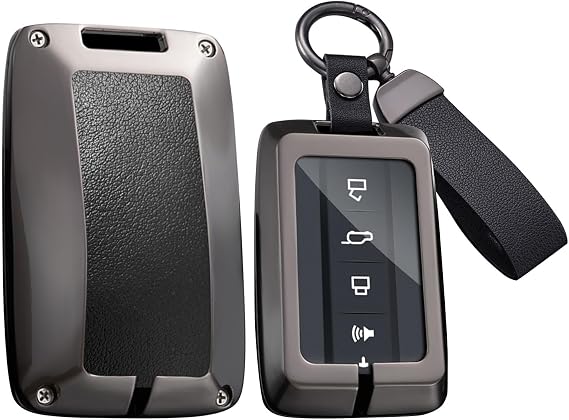 Key Fob Cover Compatible with Great Wall GWM WEY Tank 300 500 Tank300 Tank500 Accessories Alloy& Leather Key Shell Case with Keychains-Long Keychian Black