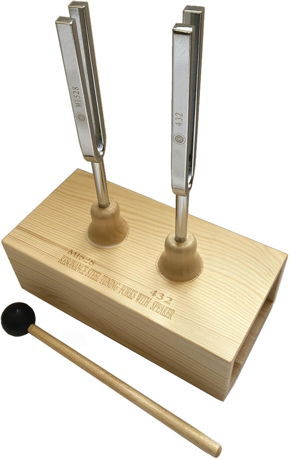 MIMIRACLE Resonance Tuning Forks for Healing - 432Hz, 528Hz, Pine Wood Speaker and Rubber Mallet - Ideal for SPA Aromatherapy, Meditation and Yoga