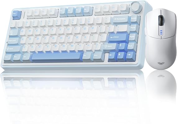 AULA Wireless Keyboard and Mouse Combo, F75 75% Mechanical Keyboards,Gasket Hot Swappable Keyboard+SC580 Wireless Gaming Mouse White